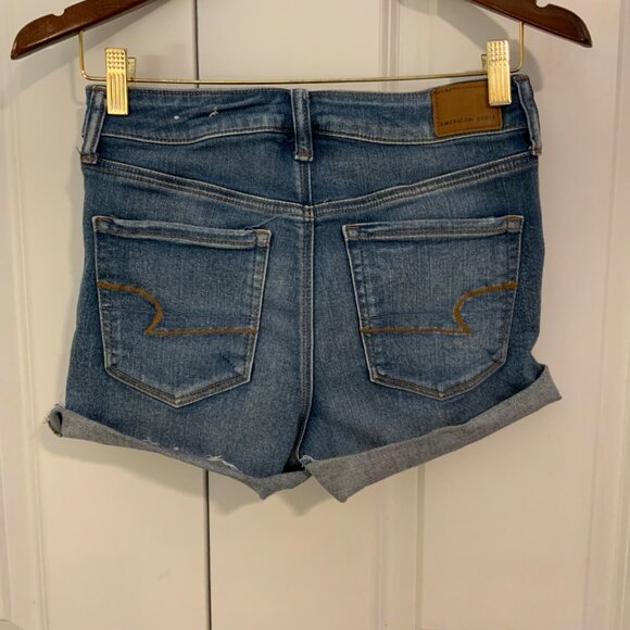 American Eagle Stretch Hi Rise Shortie Denim Cutoff Shorts Size 4 - Picture 5 of 10